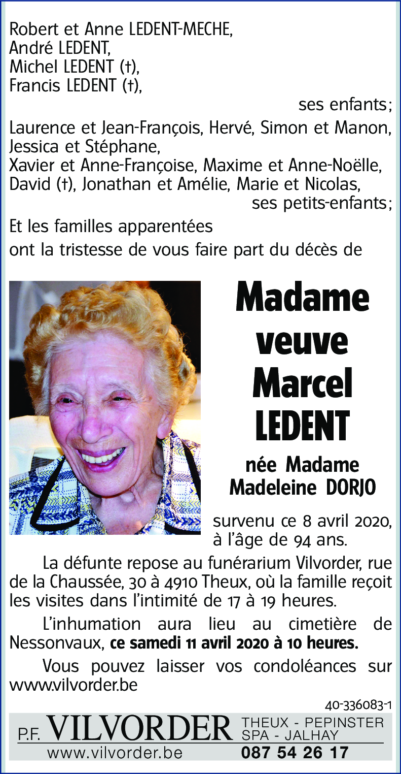 veuve Marcel LEDENT