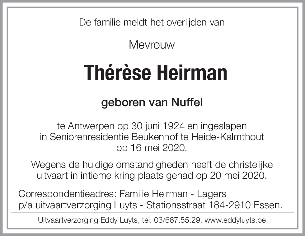 Thérèse Heirman geboren van Nuffel