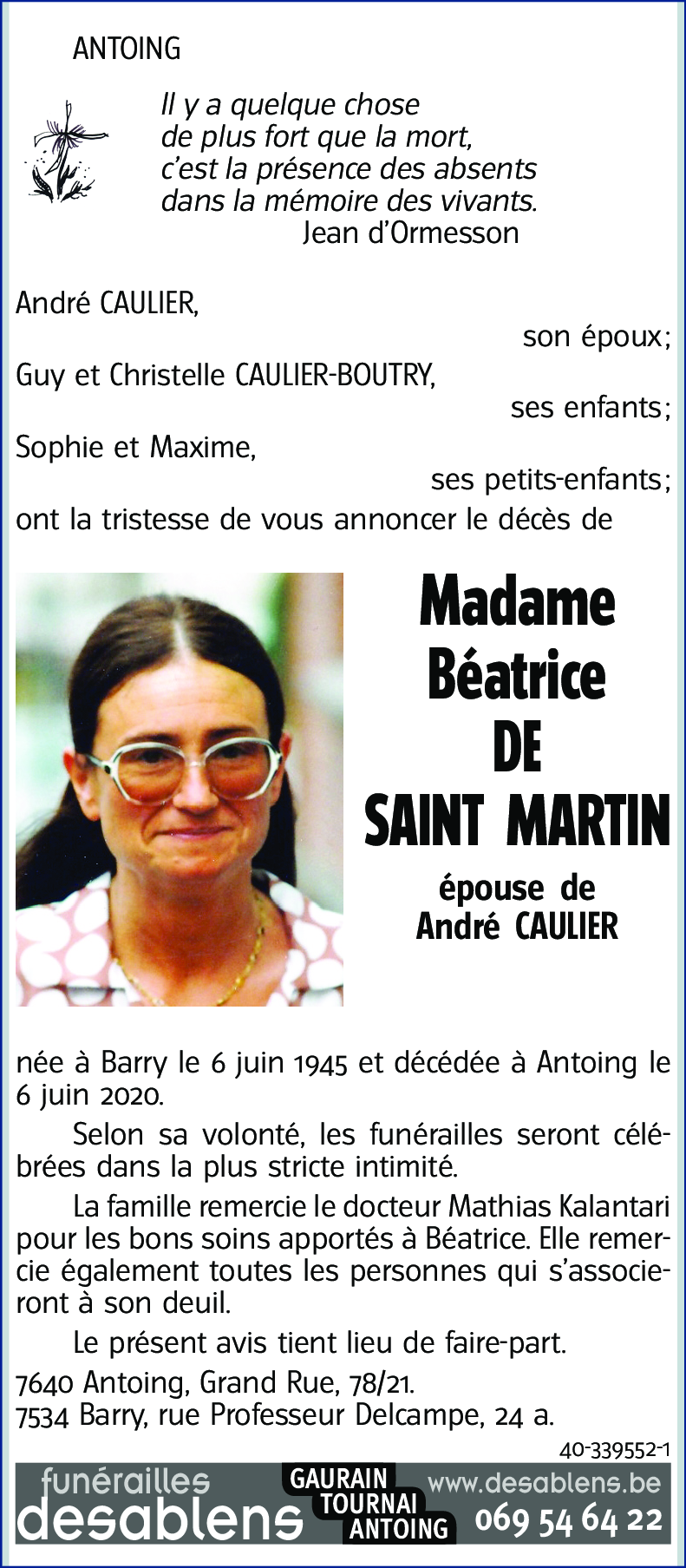 Béatrice DE SAINT MARTIN