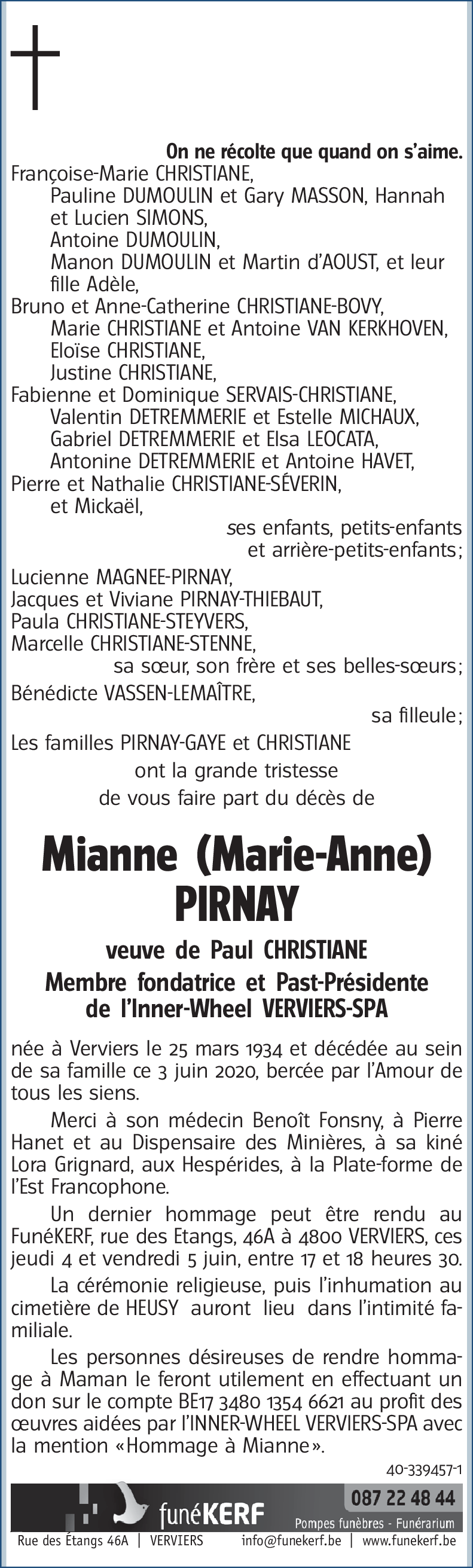 Mianne (Marie-Anne) PIRNAY