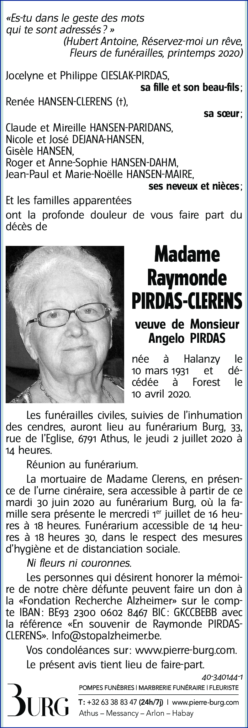 Raymonde PIRDAS-CLERENS