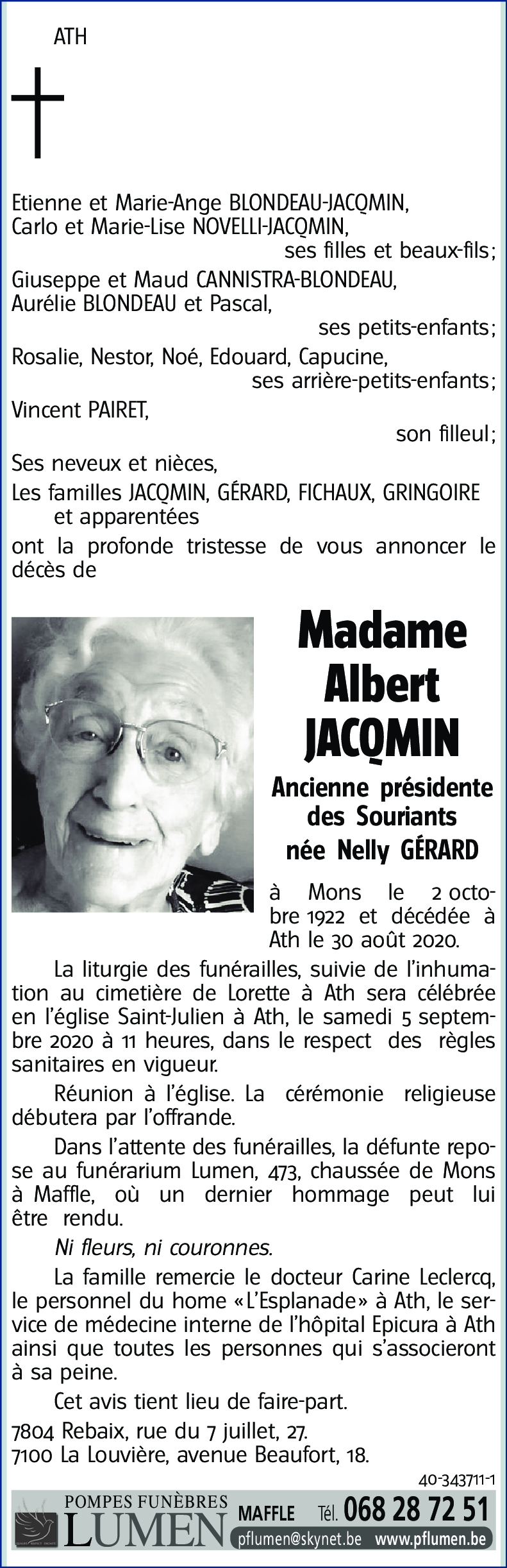 Albert JACQMIN née Nelly GÉRARD