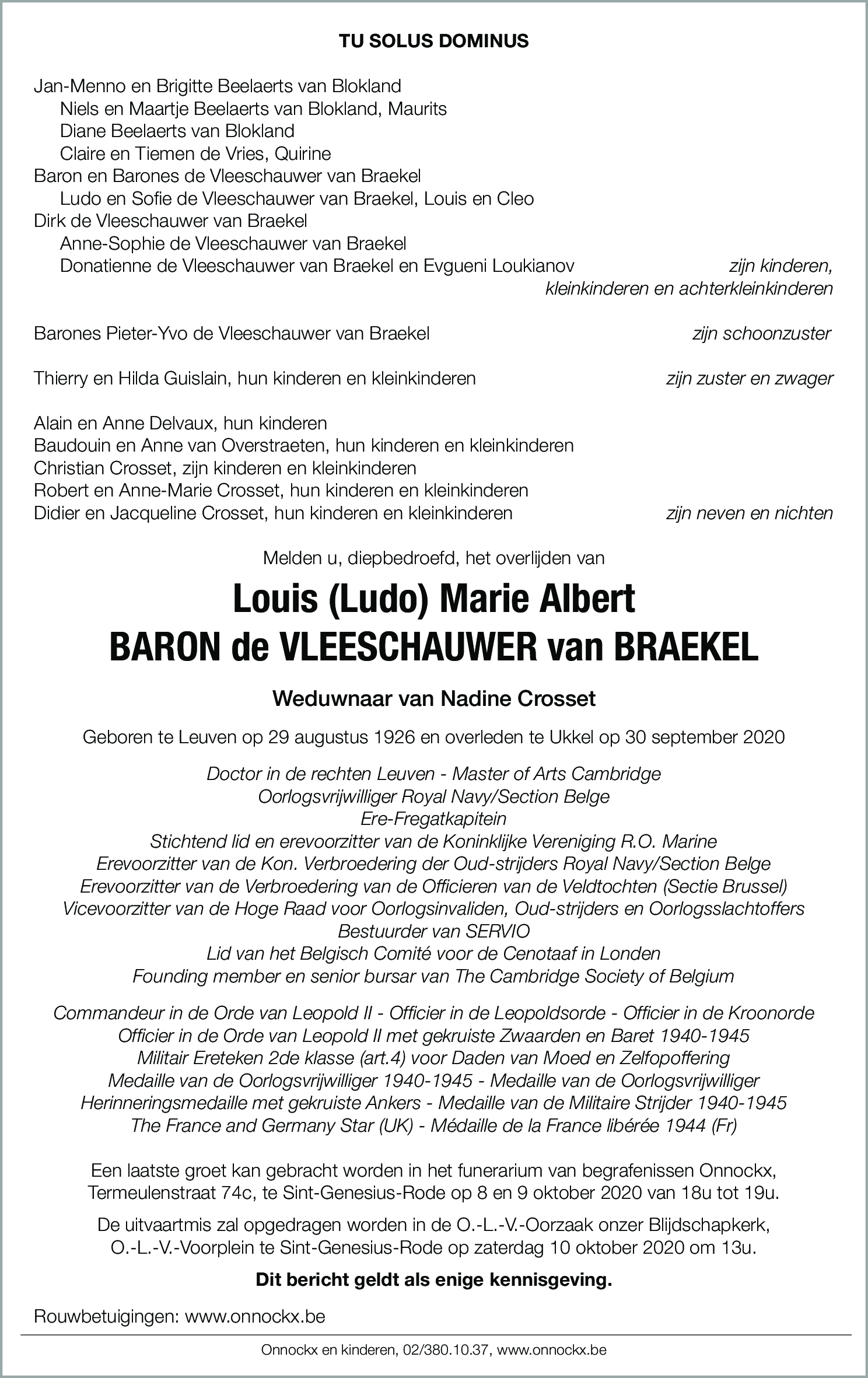 Louis Marie Albert de Vleeschauwer van Braekel