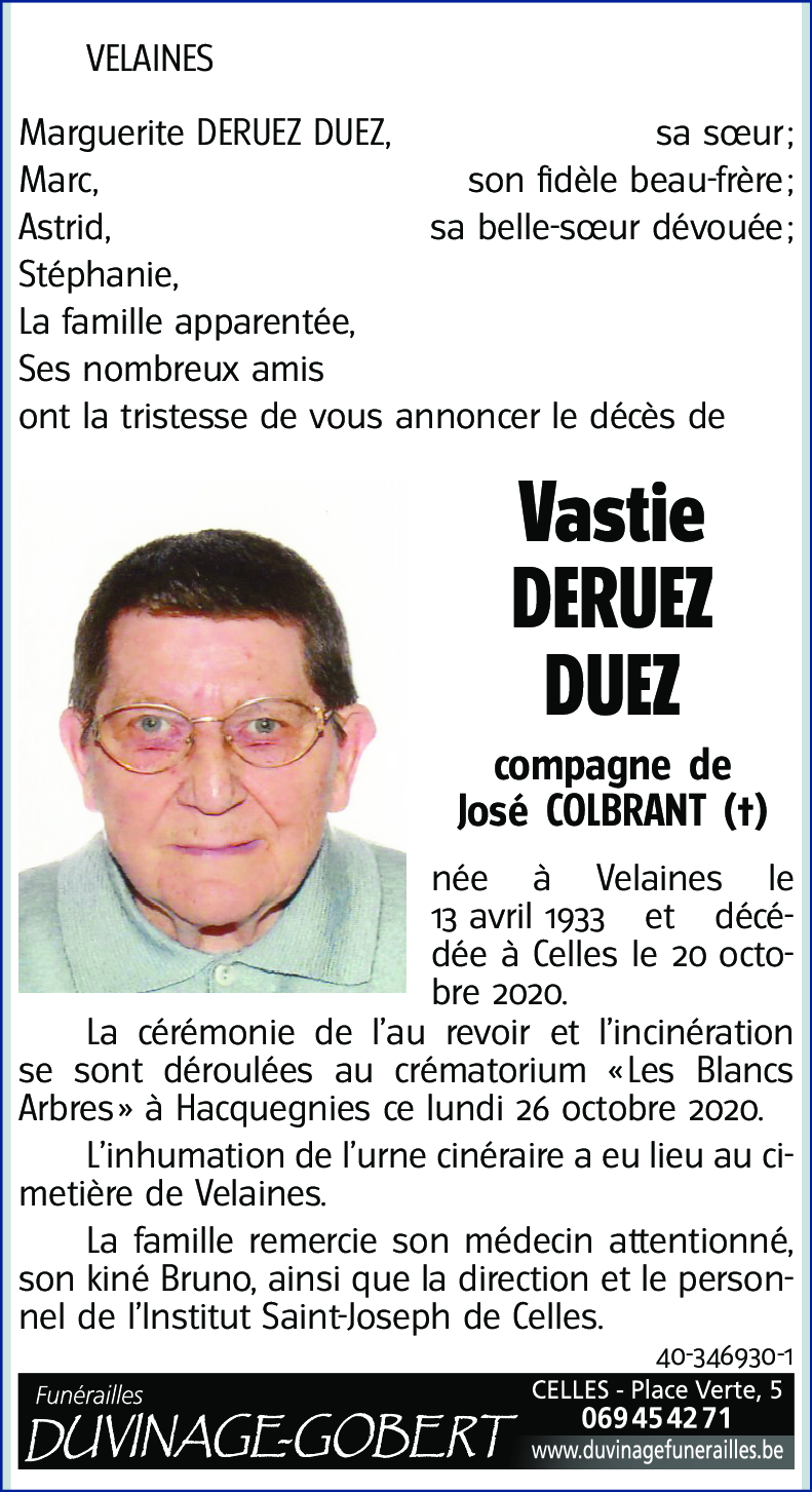 Vastie DERUEZ DUEZ