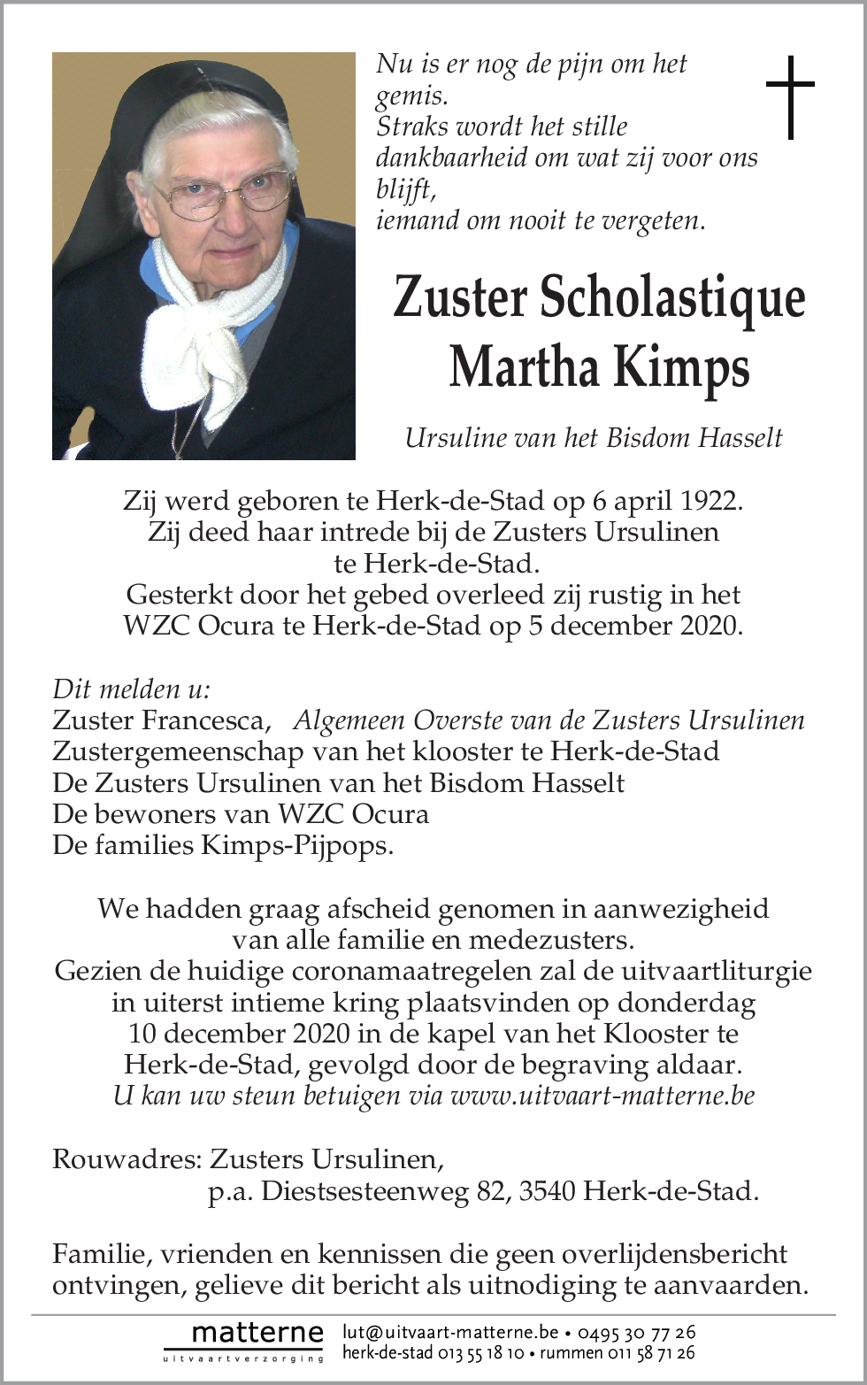 Zuster Scholastique Martha Kimps