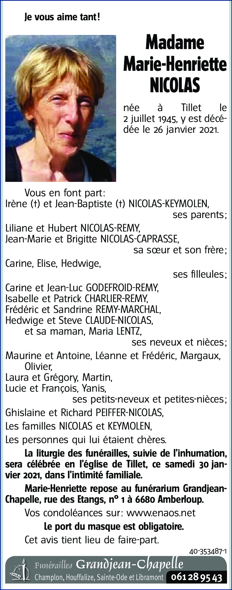 Marie-Henriette NICOLAS