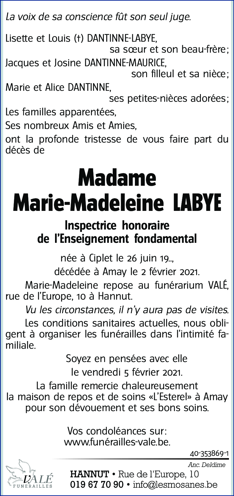 Marie-Madeleine LABYE