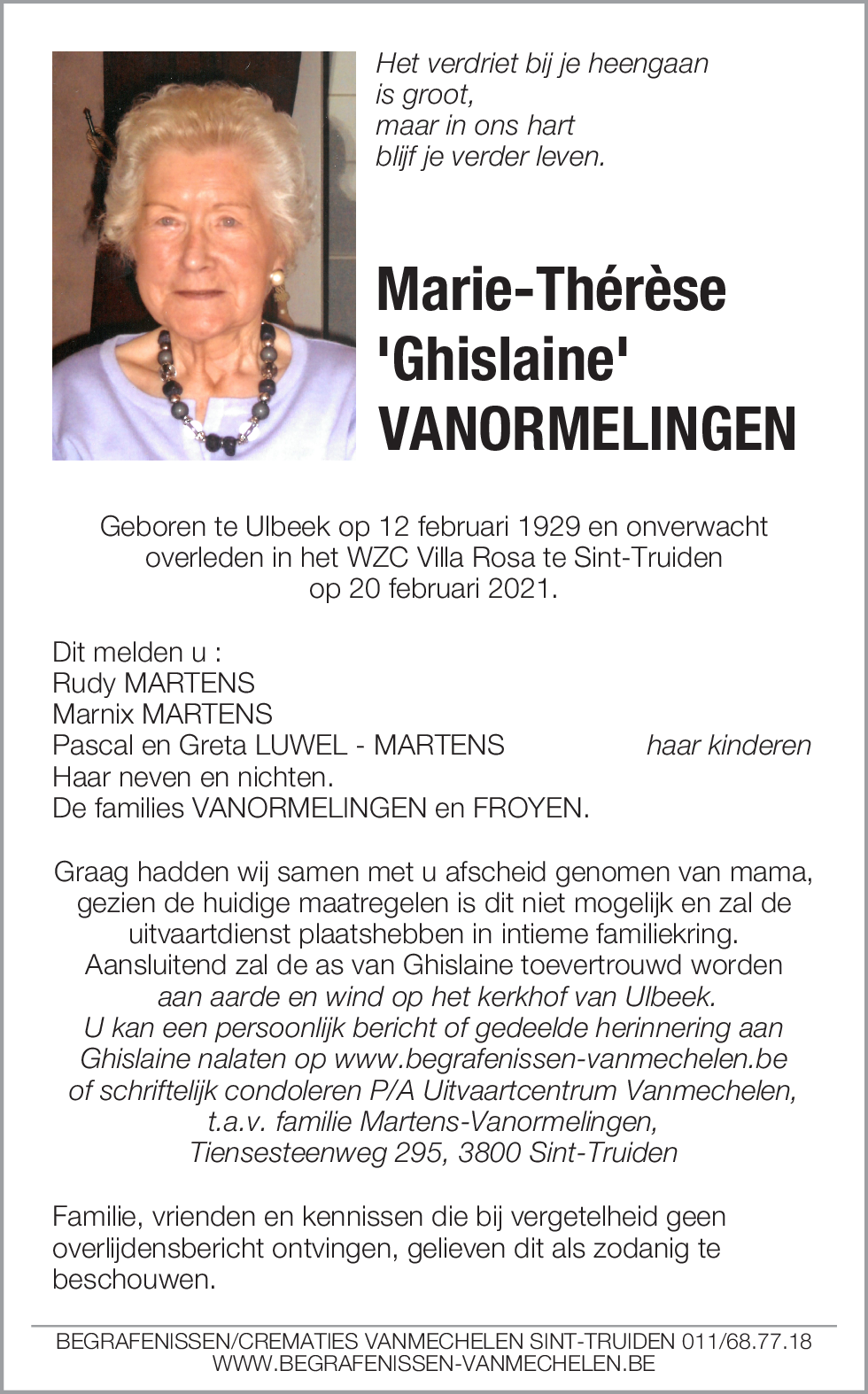 Marie-Thérèse 'Ghislaine' Vanormelingen