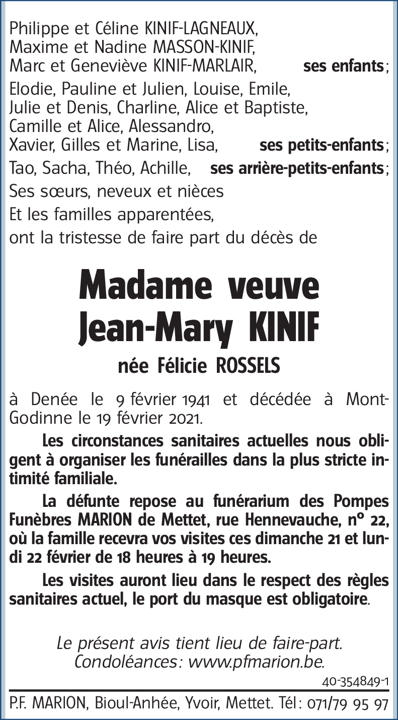 veuve Jean-Mary KINIF