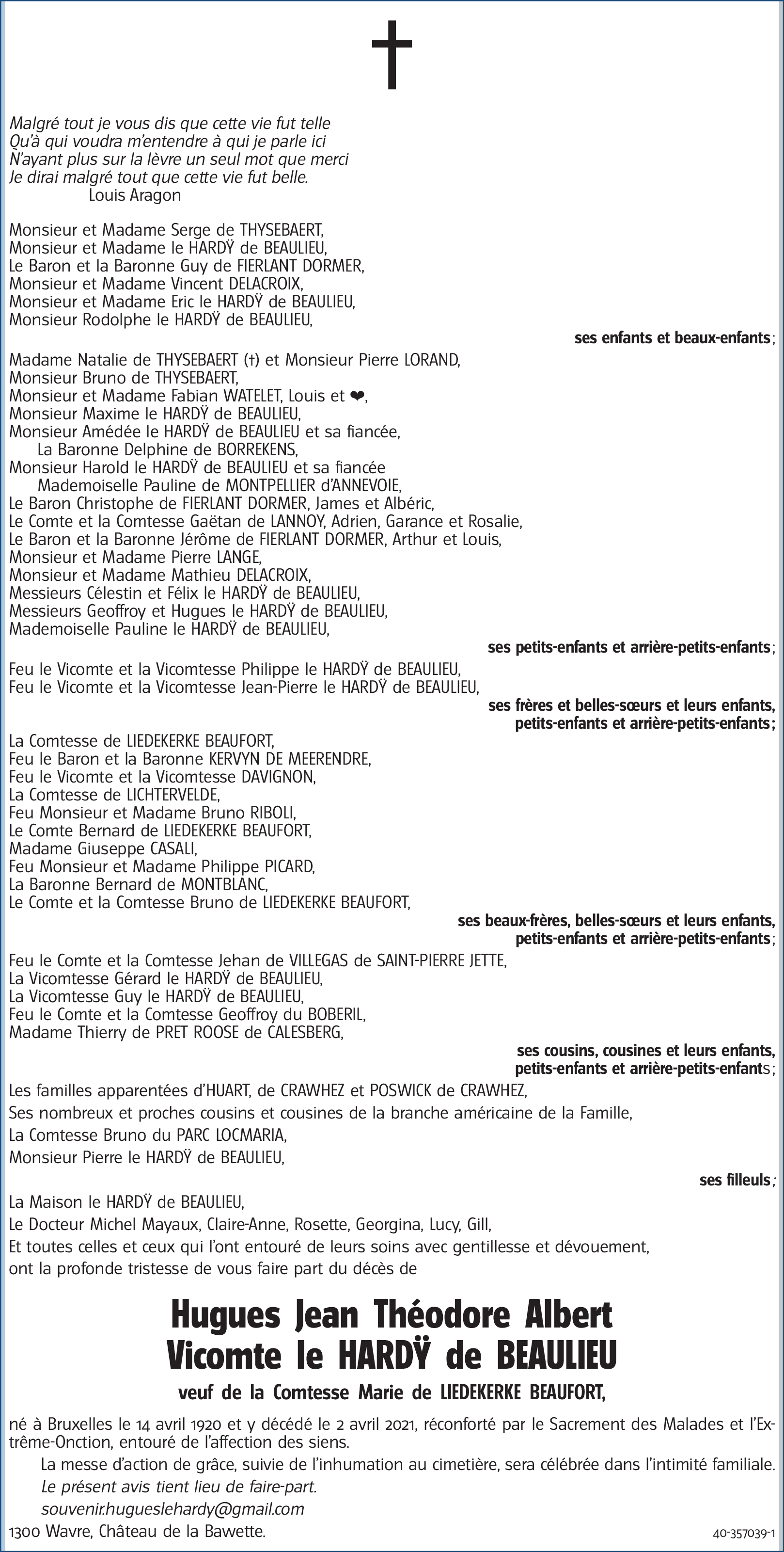 Hugues jean Théodore Albert Vicomte le HAR?Y de BEAULIEU