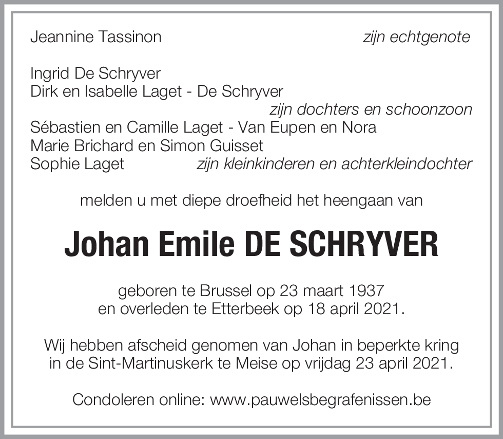 Johan Emile DE SCHRYVER