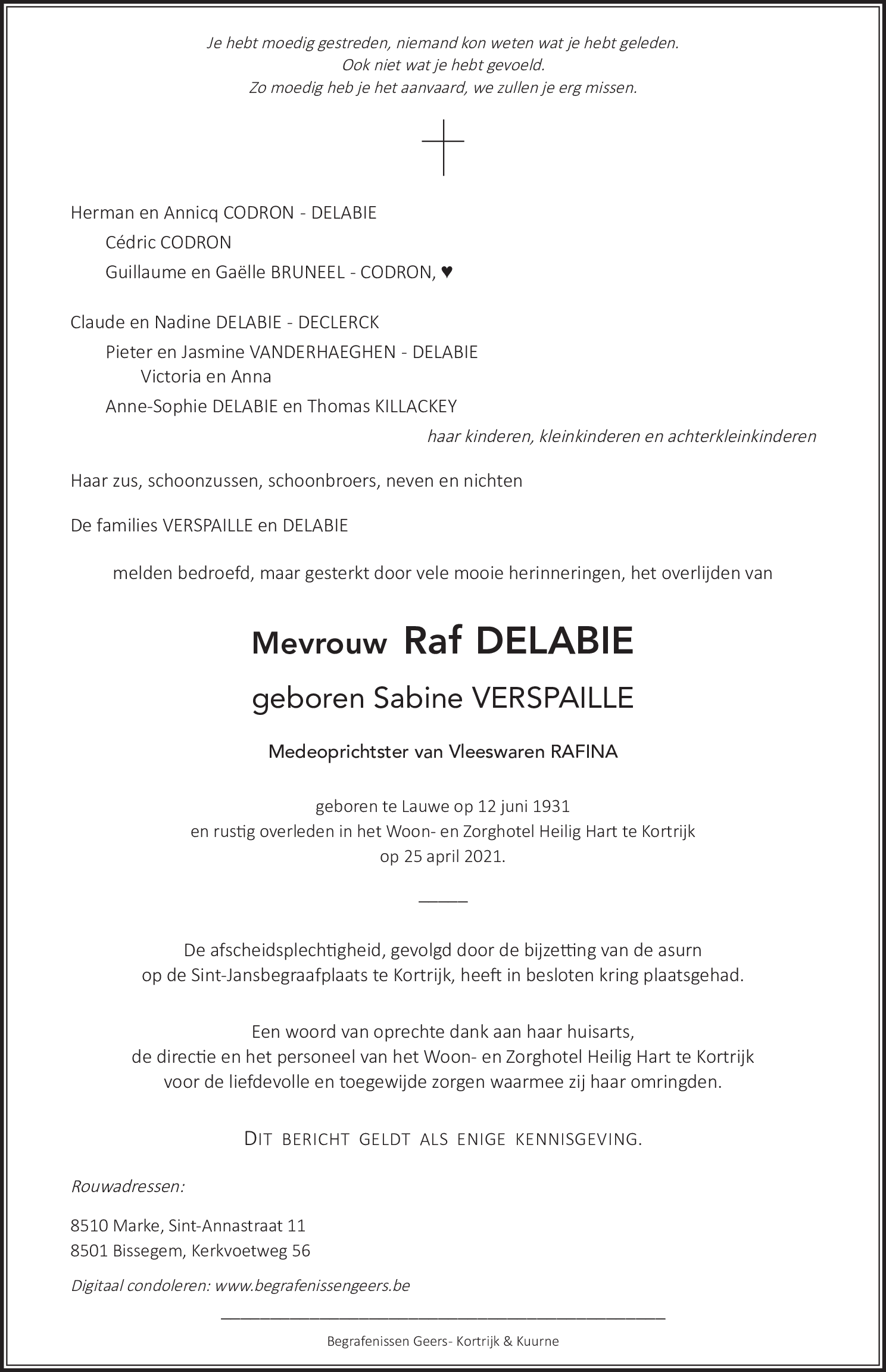 Raf DELABIE - VERSPAILLE