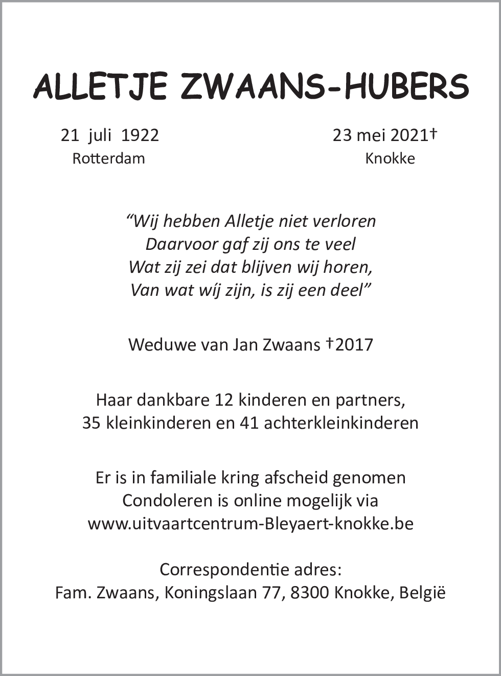 Alletje Zwaans-Hubers
