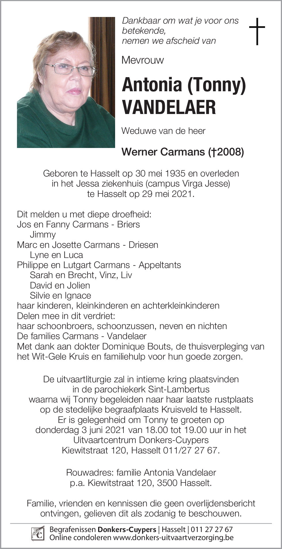 Antonia (Tonny) Vandelaer