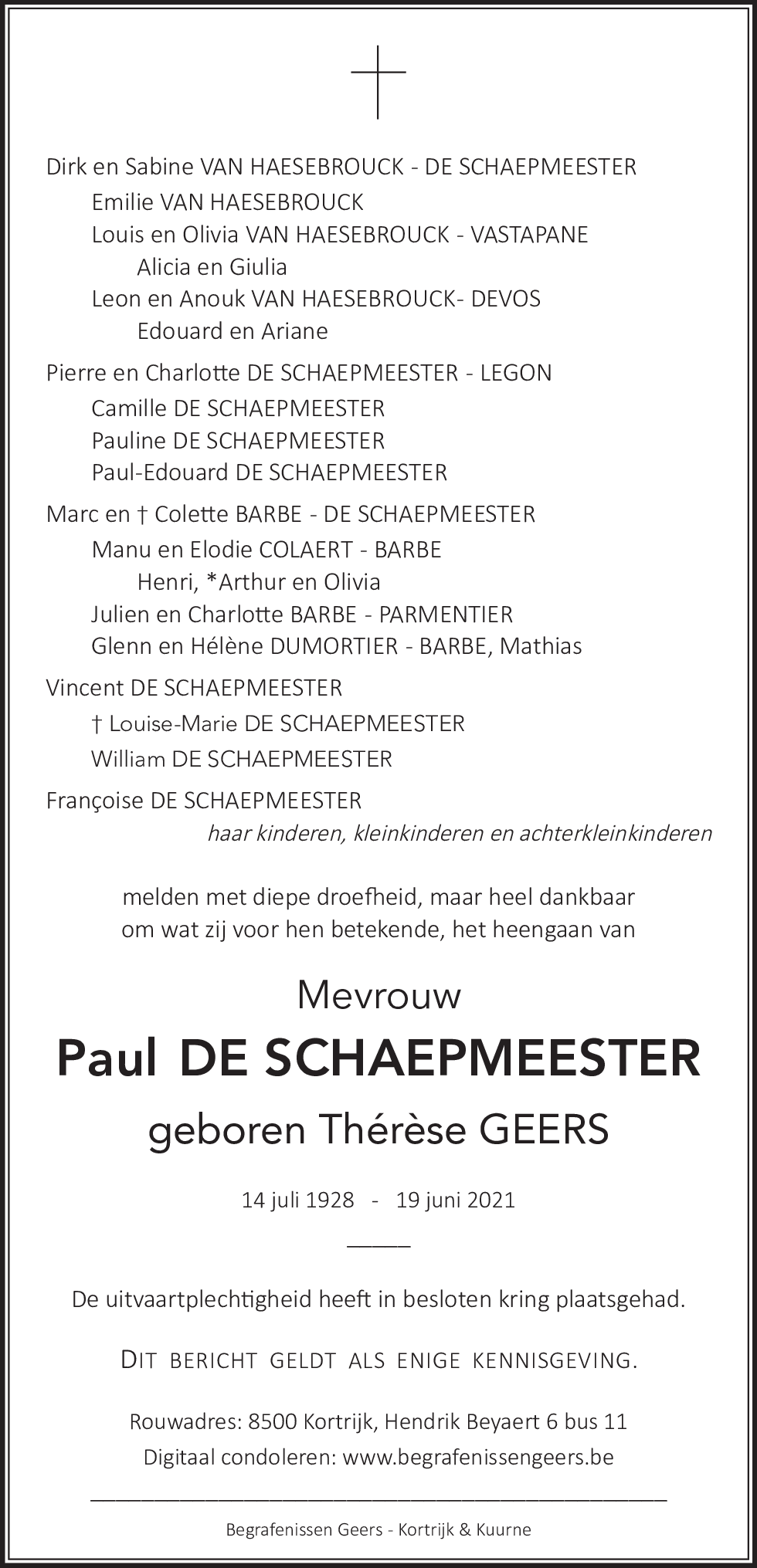 Thérèse De Schaepmeester - Geers