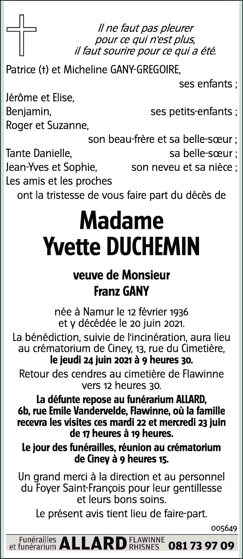 Yvette DUCHEMIN