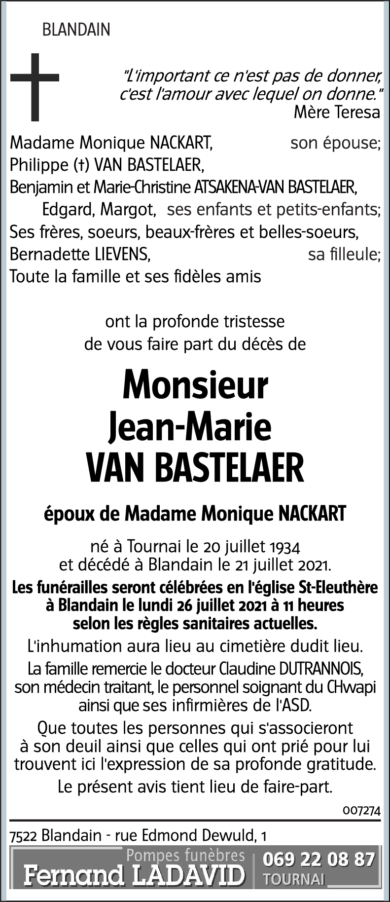 Jean-Marie VAN BASTELAER