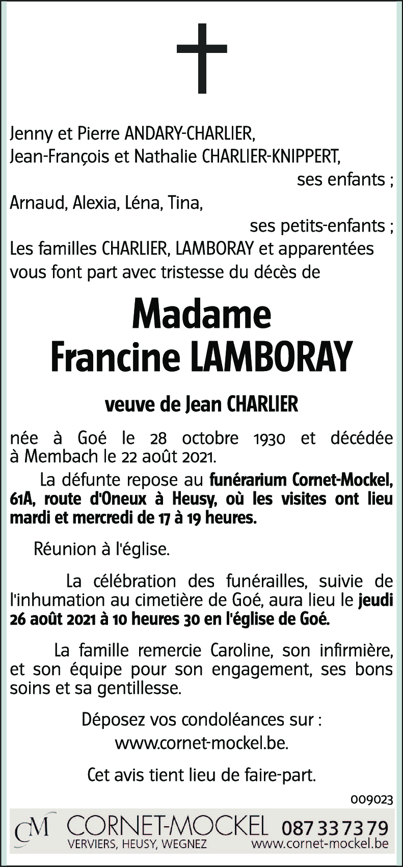 Francine CHARLIER-LAMBORAY