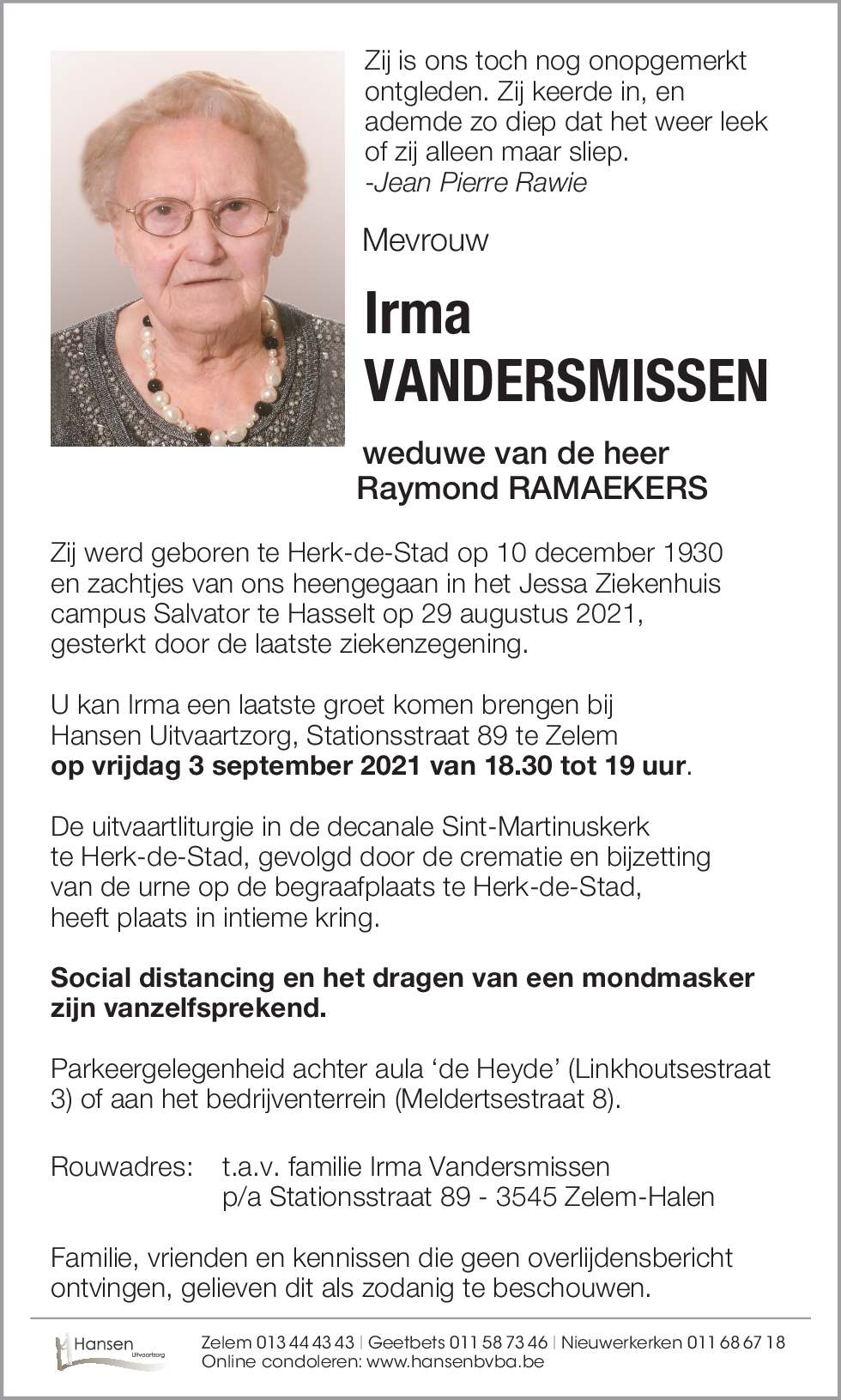 Irma VANDERSMISSEN