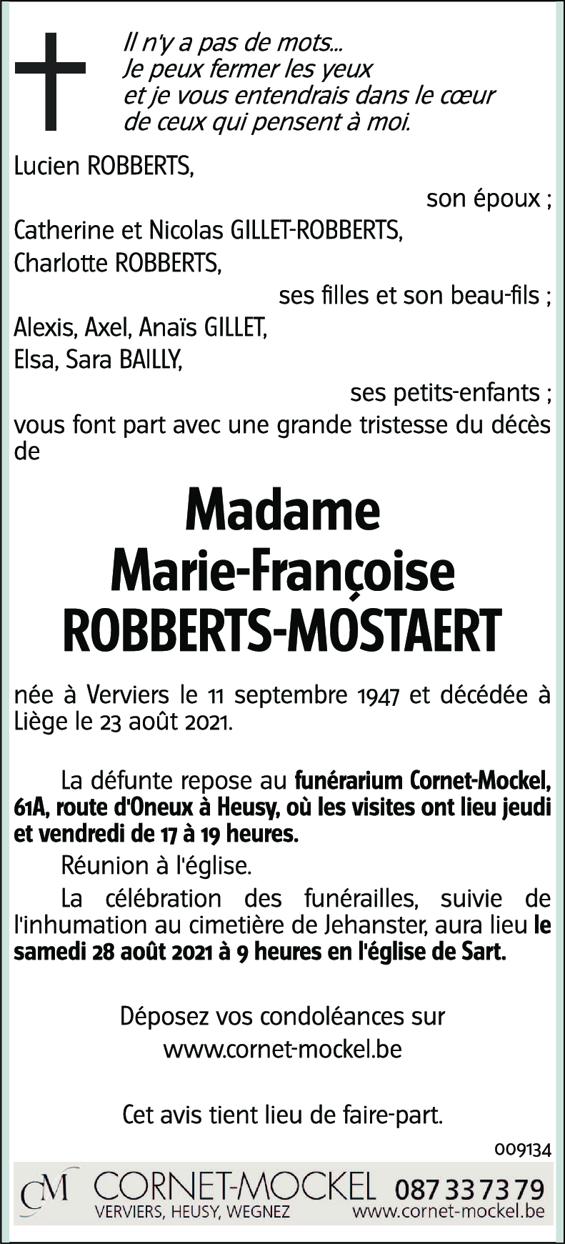Marie-Françoise ROBBERTS-MOSTAERT