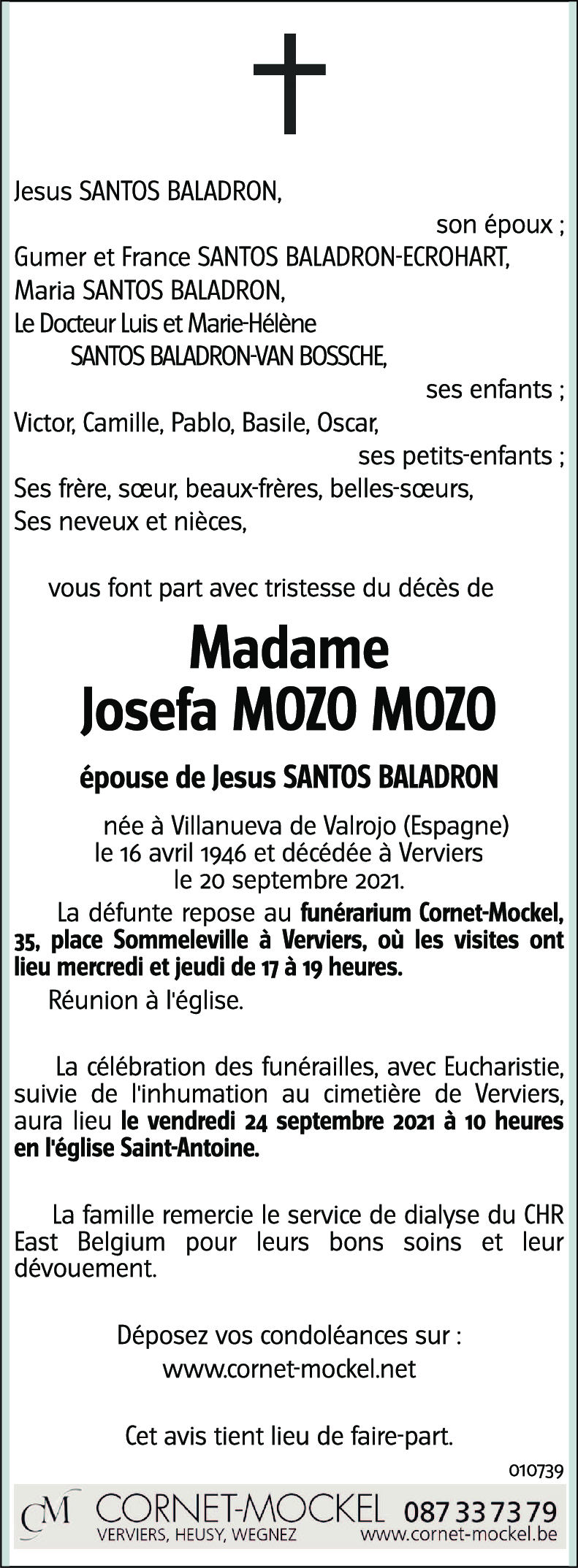 Josefa MOZO MOZO épouse Jesus SANTOS BALADRON