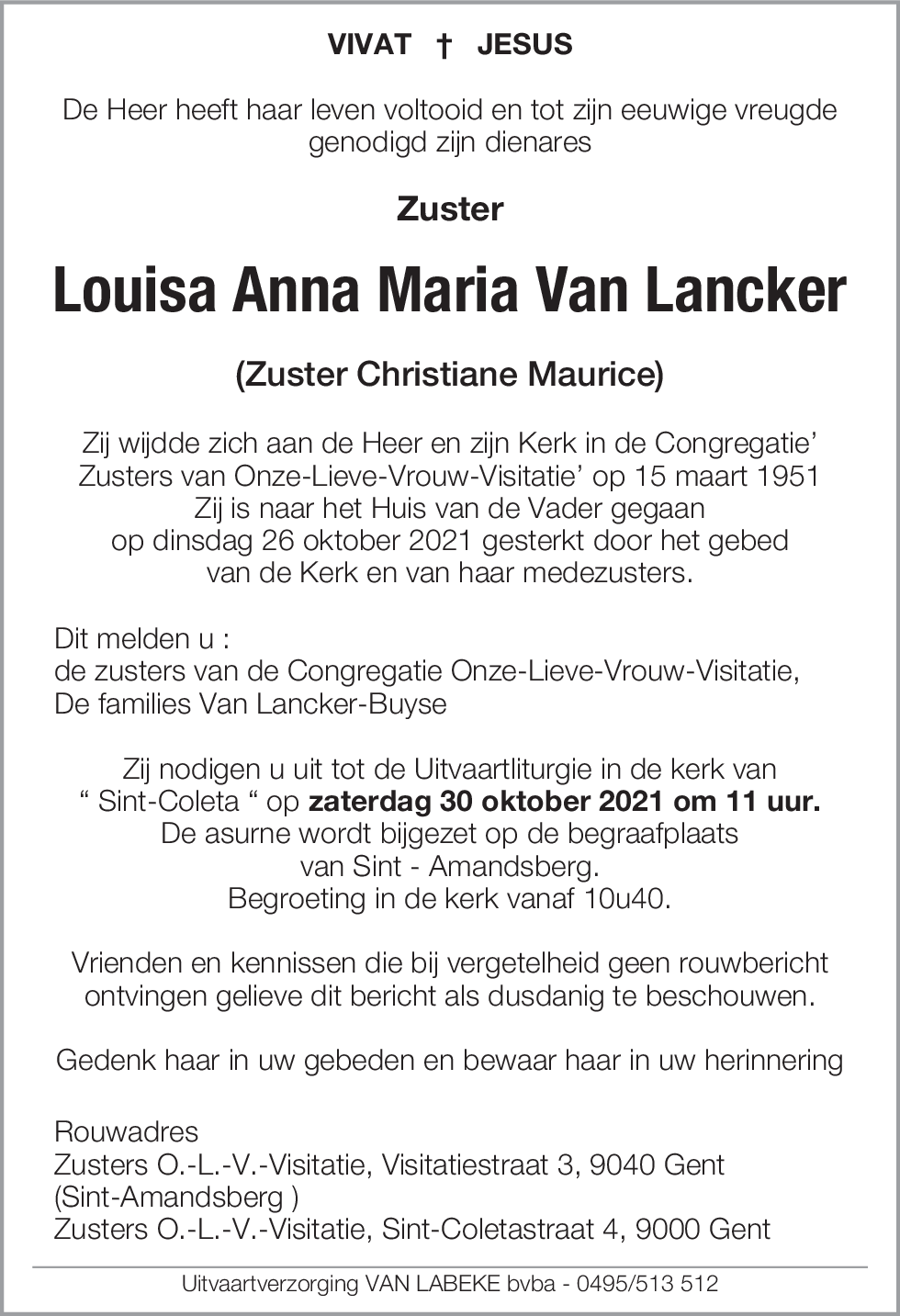 Louisa Anna Maria Van Lancker