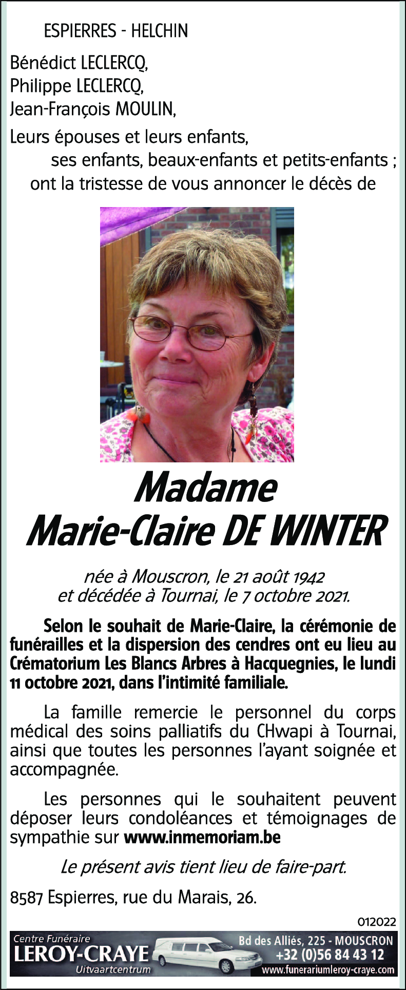 Marie-Claire DE WINTER