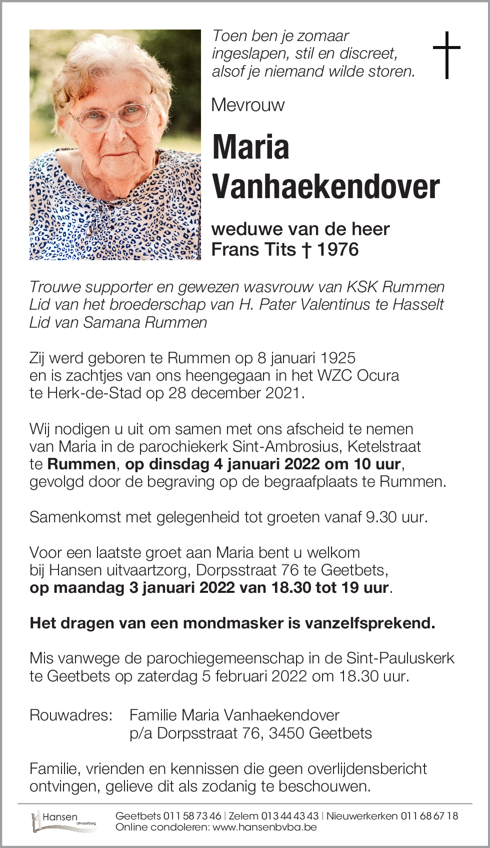 Maria VANHAEKENDOVER