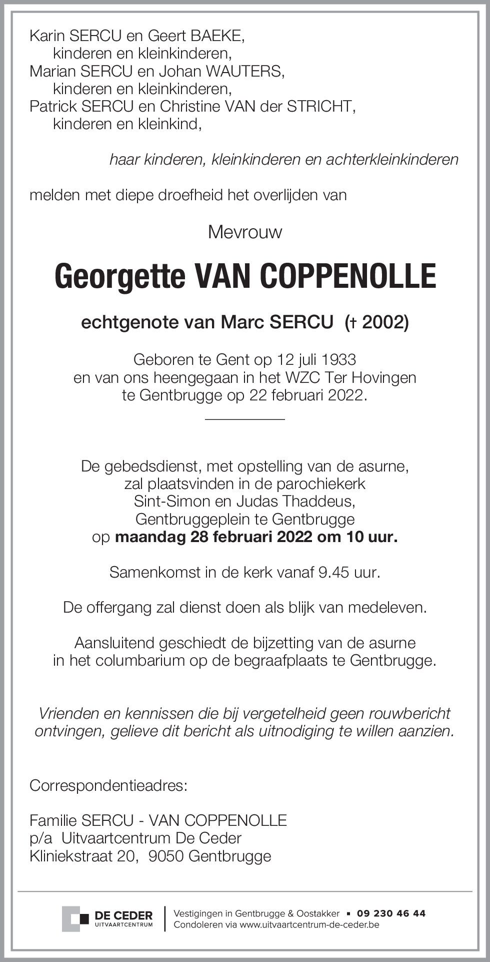 Georgette VAN COPPENOLLE