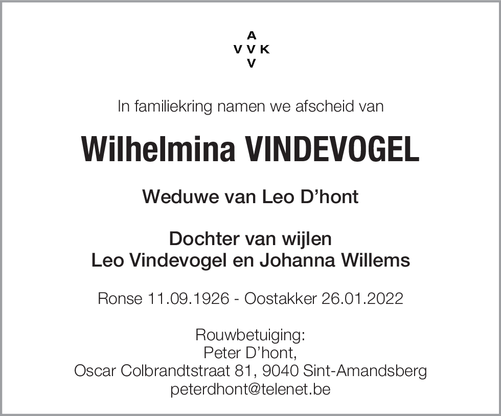 Wilhelmina Vindevogel