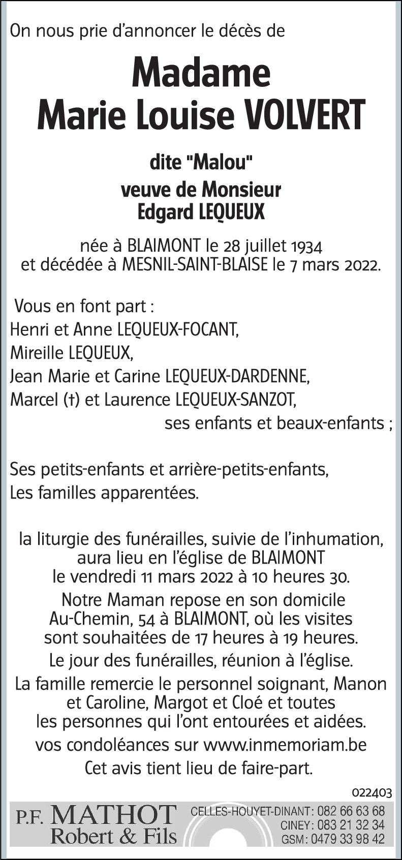 Marie Louise VOLVERT