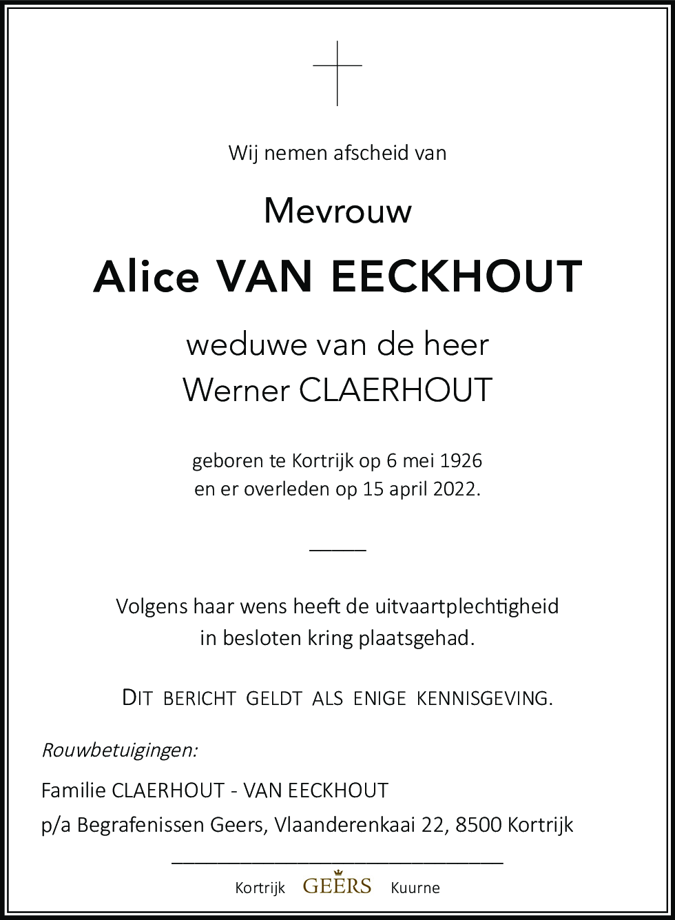 Alice Claerhout - Van Eeckhout
