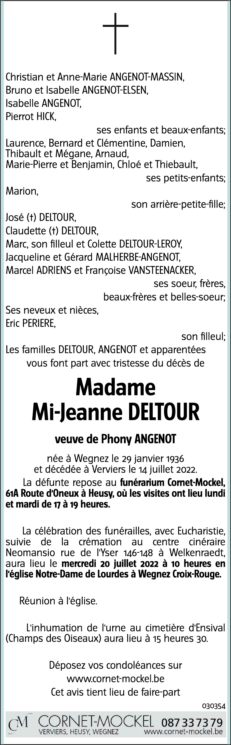 Mi-Jeanne DELTOUR veuve Phony ANGENOT