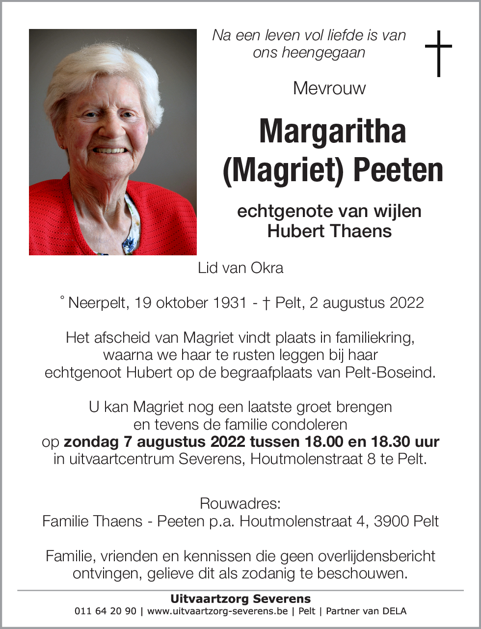 Margaritha (Magriet) Peeten