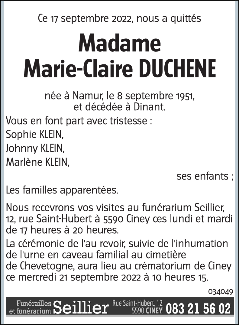 Marie-Claire DUCHENE