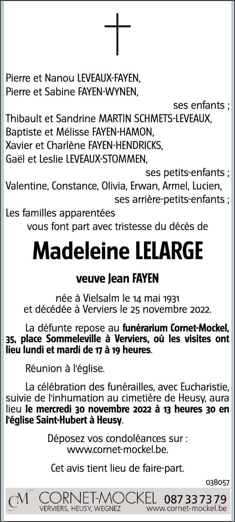 Madeleine LELARGE veuve Jean FAYEN
