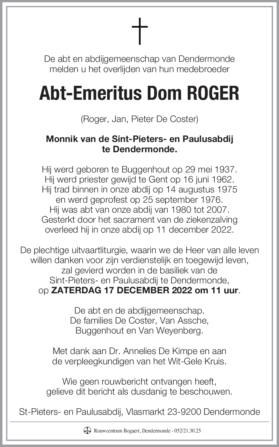 Abt-Emeritus Dom Roger Roger, Jan, Pieter De Coster