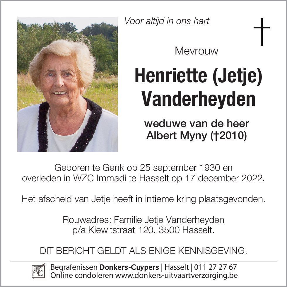 Henriette (Jetje) Vanderheyden