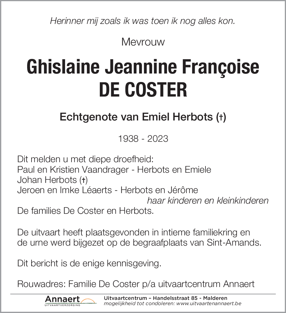 Ghislaine Jeanine Françoise De Coster