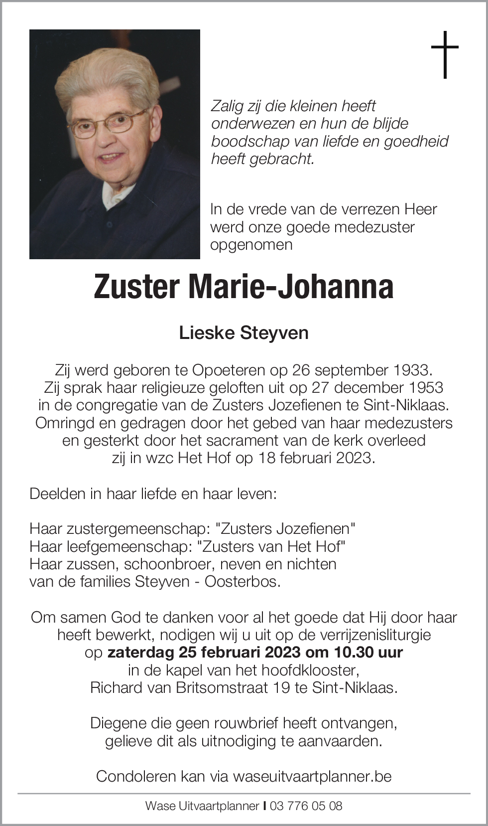 Zuster Marie-Johanna Steyven