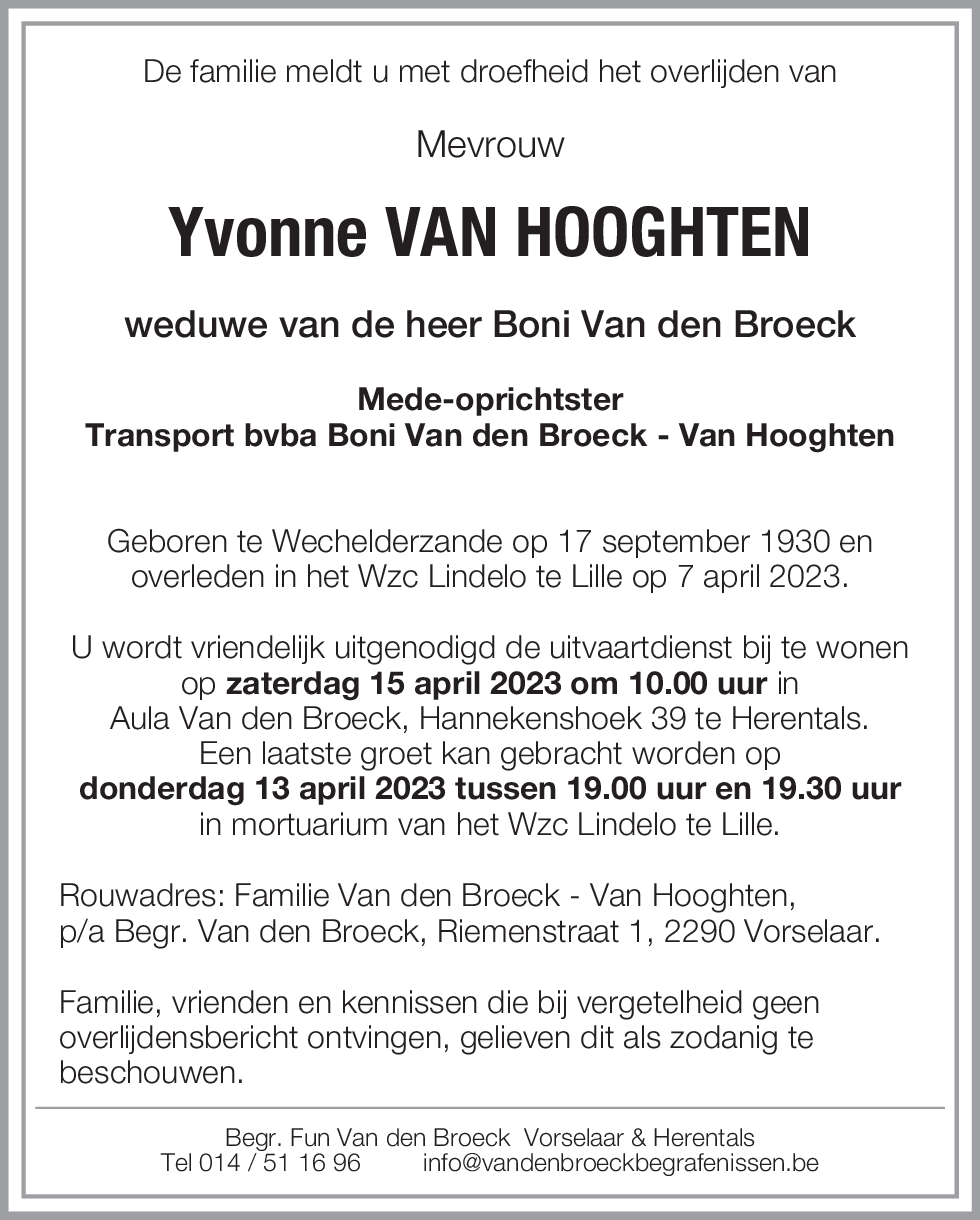Yvonne Van Hooghten