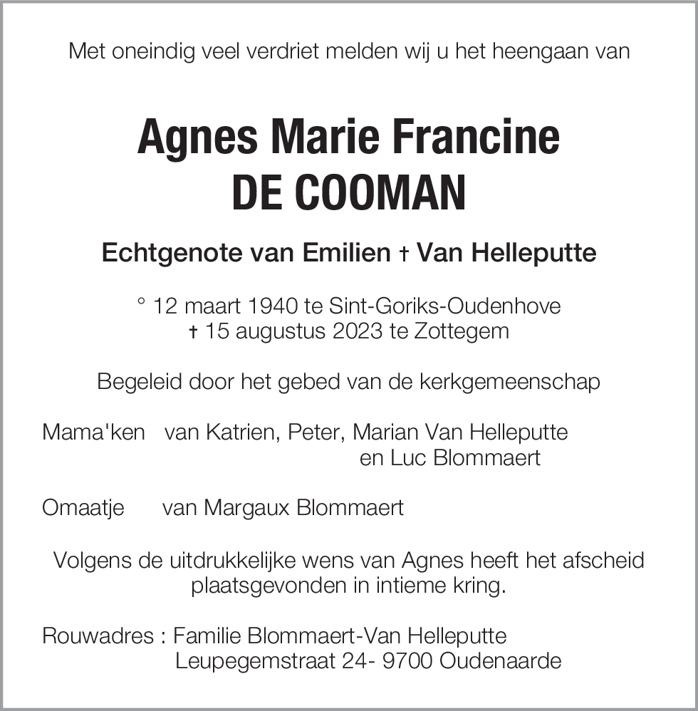 Agnes Marie Francine De Cooman