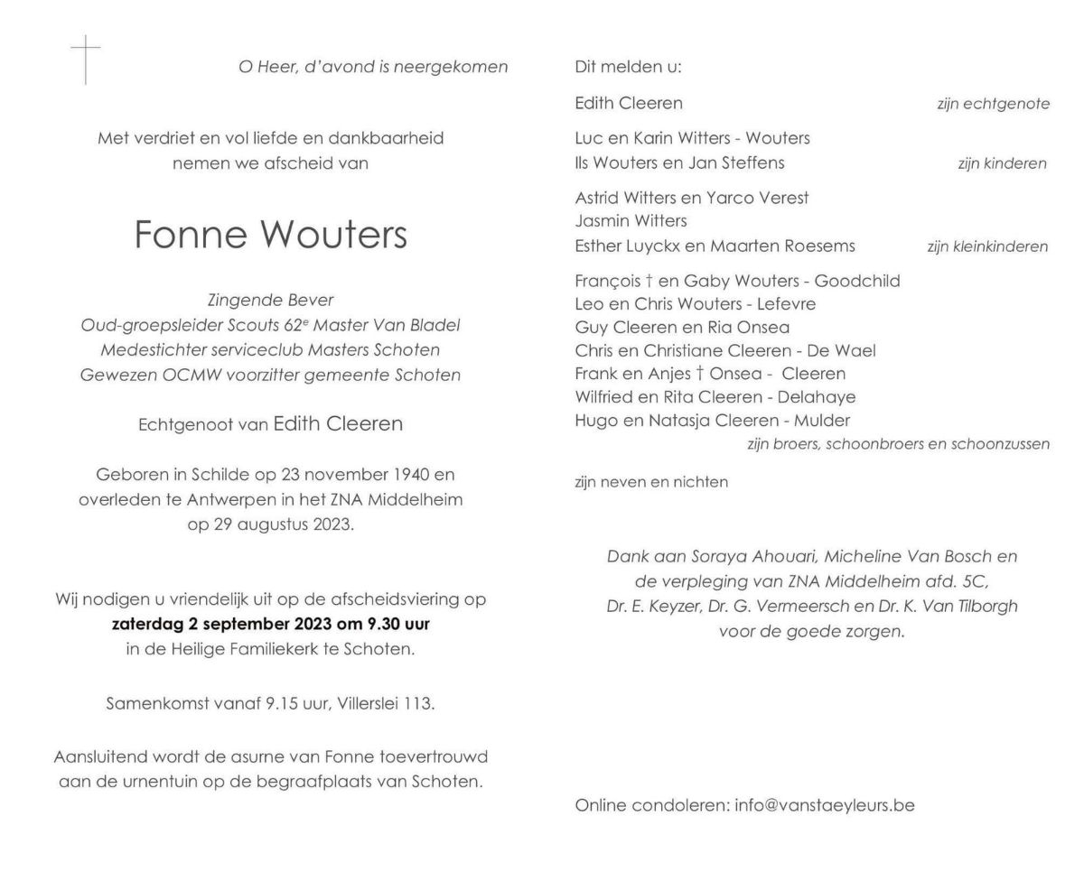 Fonne Wouters († 29 08 2023) 