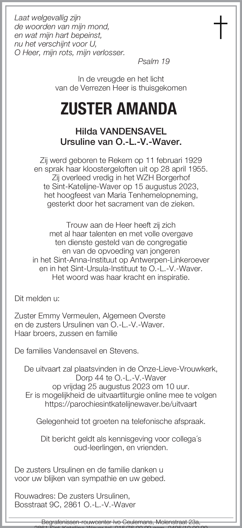 AMANDA Hilda VANDENSAVEL