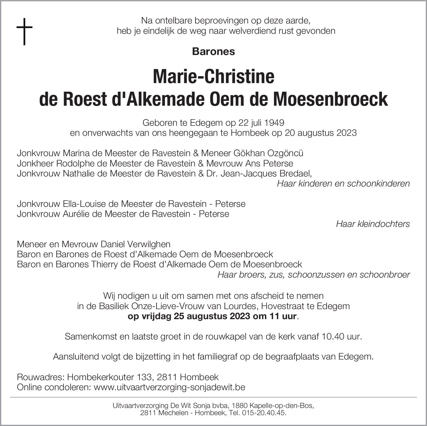 Barones Marie-Christine de Roest d'Alkemade Oem de Moesenbroeck