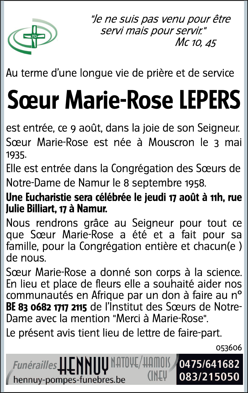 Soeur Marie-Rose Lepers