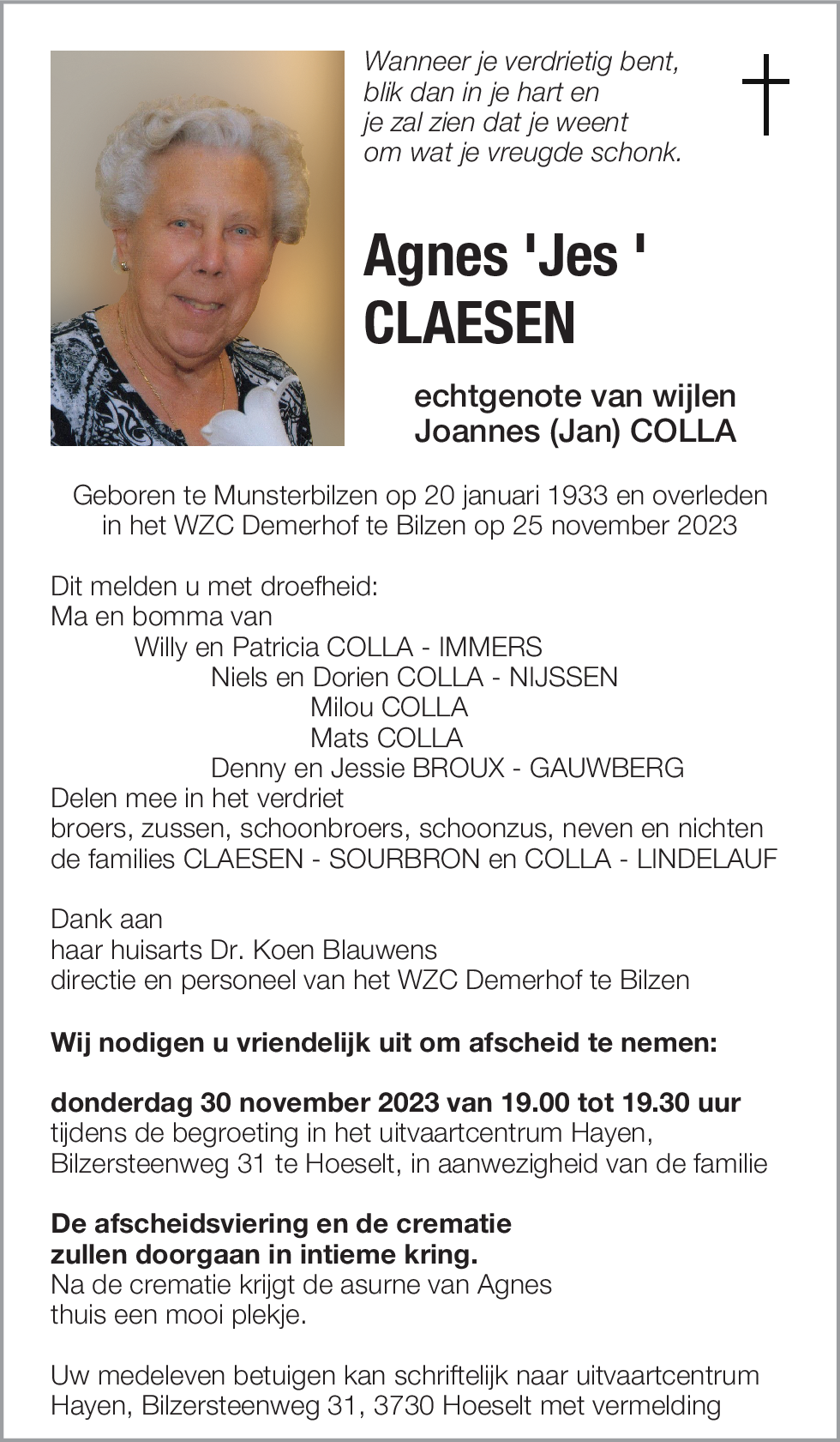Agnes 'Jes ' CLAESENJ
