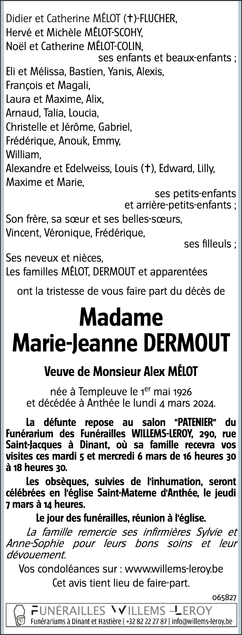 Marie Jeanne DERMOUT