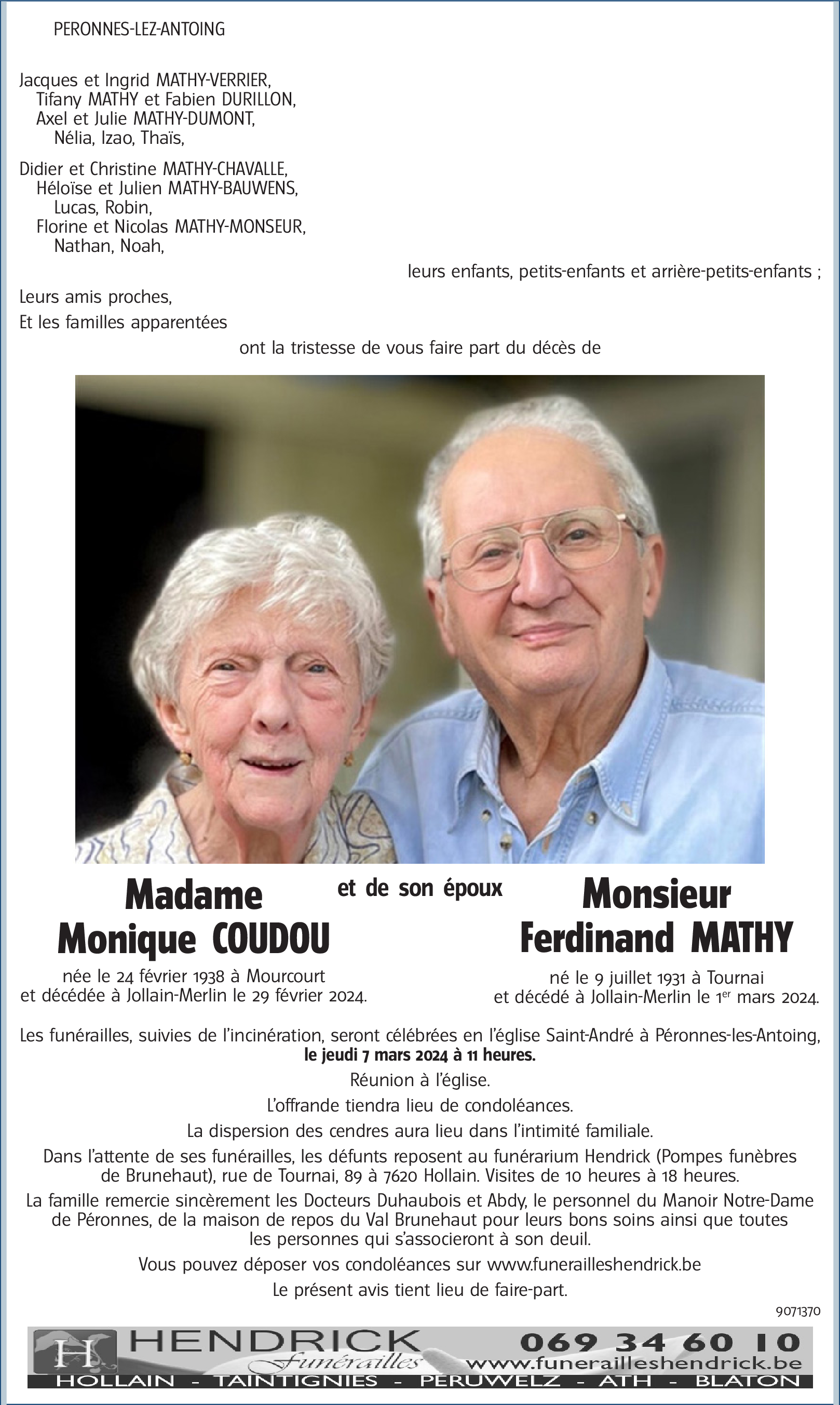 Monique et Ferdinand Coudou et Mathy