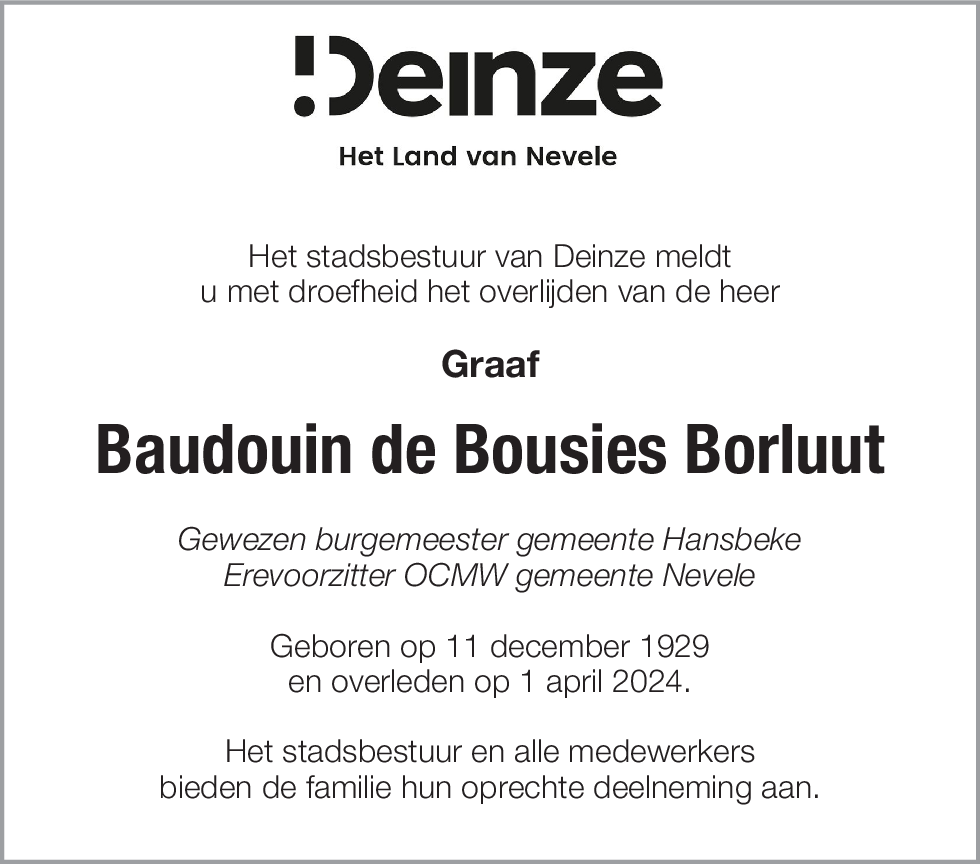 Baudouin, Marie, Ghislain, René, Georges de Bousies Borluut